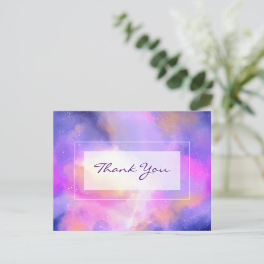 Ethereal宇宙デザインイン紫とピンクありがとう ポストカード (スタンド正面)