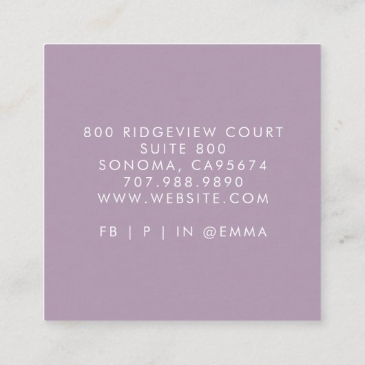 Ethereal抽象芸術水彩紫色のメイクアップアーティスト スクエア名刺 (裏面)