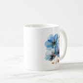 Ethereal水色の紺色と金ゴールドの花 コーヒーマグカップ (正面右)