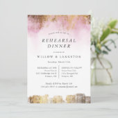 Ethereal水色ピンクの金ゴールドリハーサルディナー 招待状 (スタンド正面)