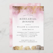 Ethereal水色ピンクの金ゴールドリハーサルディナー 招待状 (正面/裏面)