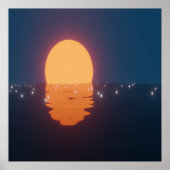 Ethereal海サン白熱［赤熱］光を放つアートと夕日 ポスター (正面)