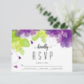 Ethereal紫色の花フローラ結婚式RSVP 出欠カード (スタンド正面)