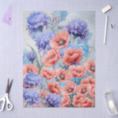 Ethereal赤いケシと紫の花の切り離し 薄葉紙 (クラフト)