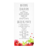 Ethereal赤い花、書道結婚式プログラム ラックカード (裏面)