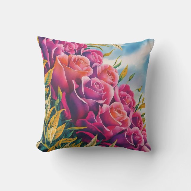 Ethereal開花:抽象芸術水彩バラ交響曲 アウトドアクッション (正面)