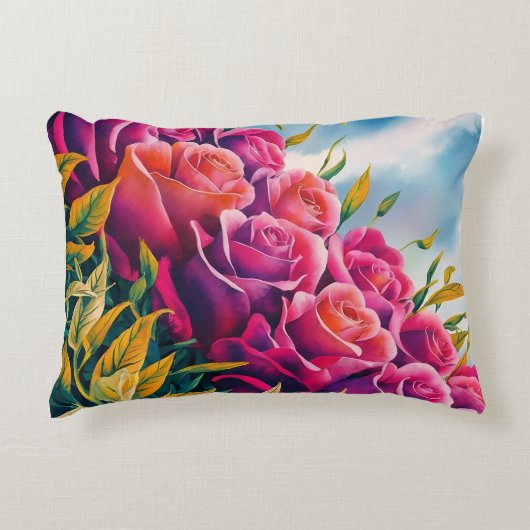 Ethereal開花:抽象芸術水彩バラ交響曲 アクセントクッション (正面)