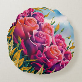 Ethereal開花:抽象芸術水彩バラ交響曲 ラウンドクッション