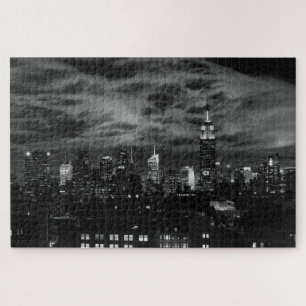 Ethereal雲: NYCスカイライン、ESB白黒 ジグソーパズル