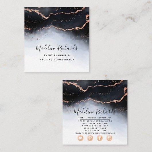 Ethereal霧グラデーションネイビーブルー水色ムーディ スクエア名刺 (正面/裏面)