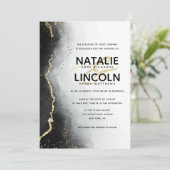 Ethereal霧グラデーションブラックゴールドモダンフォイル結婚ズ 招待状 (スタンド正面)
