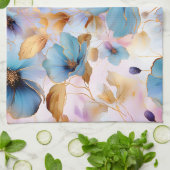 Ethereal青い花ソフトパステルアルコールインク キッチンタオル (折り畳み)