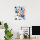 Ethereal青い花ソフトパステルアルコールインク ポスター (ホームオフィス)