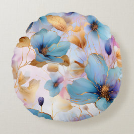 Ethereal青い花ソフトパステルアルコールインク ラウンドクッション