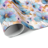 Ethereal青い花ソフトパステルアルコールインク ラッピングペーパー (ロールコーナー)