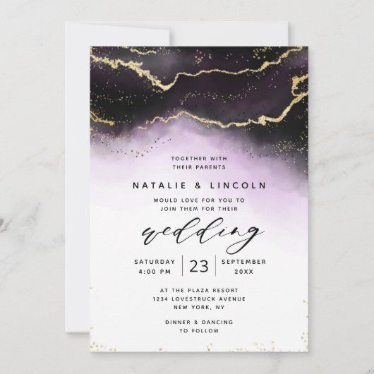 Ethereal グラデーション Purple Water Color Moody結婚's 招待状 (正面)