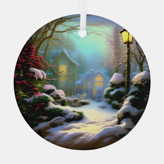 Ethereal 3Dルックウィンターシーンキンケデインスパイアー ガラスオーナメント (裏面)