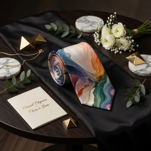 Ethereal Abstract Earth Tone Marble Agate Fluid  ネクタイ