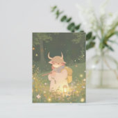 Ethereal Anime Girl with Horns in Whimsical Meadow ポストカード (スタンド正面)