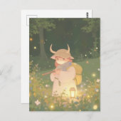 Ethereal Anime Girl with Horns in Whimsical Meadow ポストカード (正面/裏面)