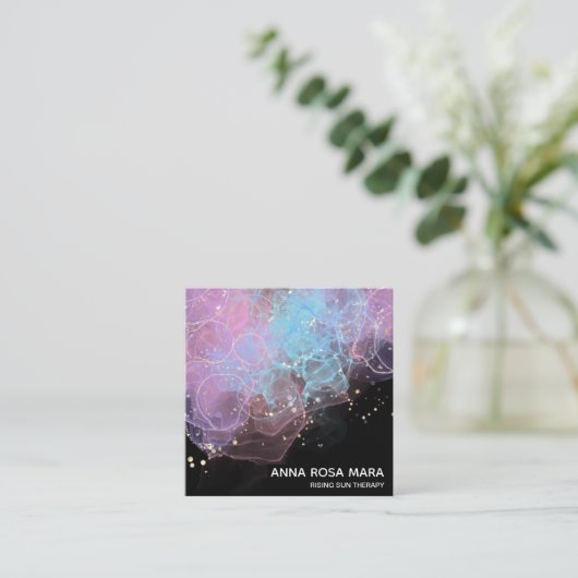 *~* Ethereal AP46マジカルグリッターロゴ抽象芸術QR スクエア名刺 (スタンド正面)