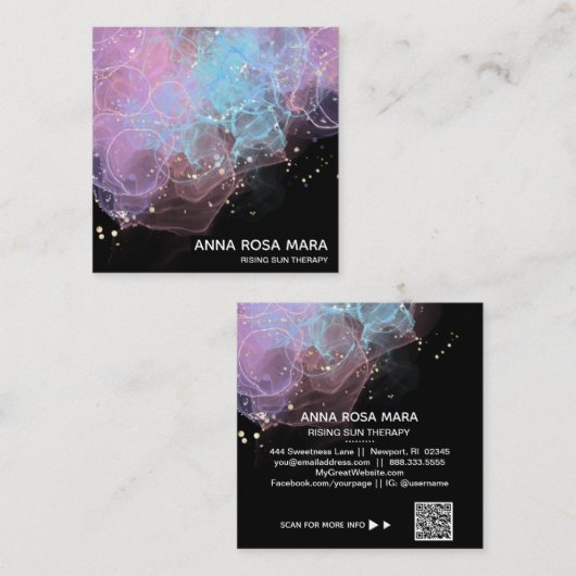 *~* Ethereal AP46マジカルグリッターロゴ抽象芸術QR スクエア名刺 (正面/裏面)