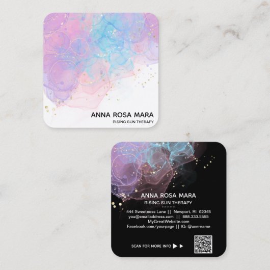 *~* Ethereal AP46マジカルグリッター抽象芸術QRロゴ スクエア名刺 (正面/裏面)