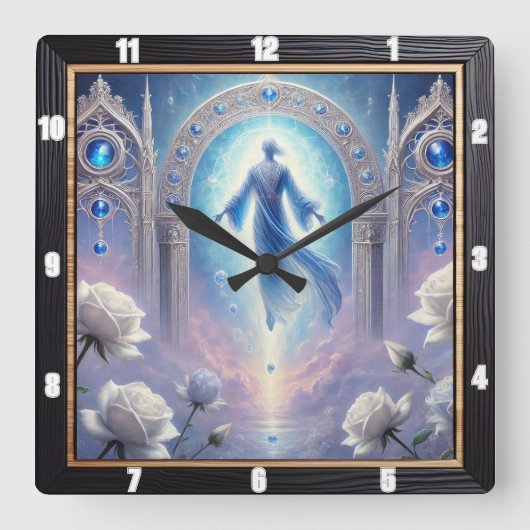 Ethereal Archwayホワイトローゼフレーム スクエア壁時計 (正面)