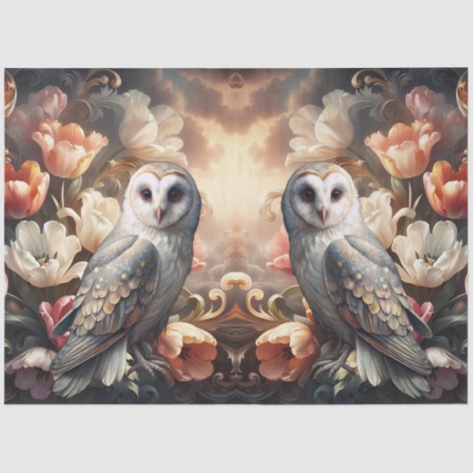 Ethereal Baroque Florals & Owls Decoupage Paper 薄葉紙 (正面)