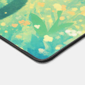 Ethereal Black Cat Teal Green Glowing Meadow デスクマット (コーナー)