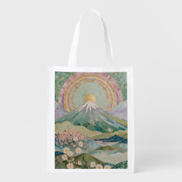 Ethereal Bloom: Pastel Mosaic Volcano in Spring エコバッグ