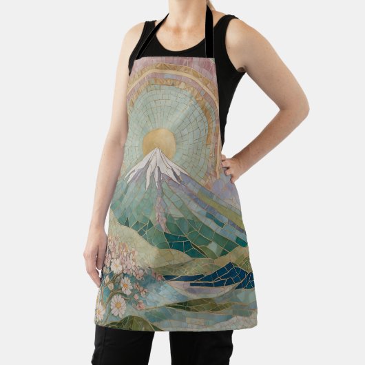 Ethereal Bloom: Pastel Mosaic Volcano in Spring エプロン (インサイチュ)