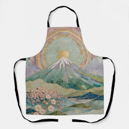 Ethereal Bloom: Pastel Mosaic Volcano in Spring エプロン