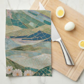 Ethereal Bloom: Pastel Mosaic Volcano in Spring キッチンタオル (四つ折り)