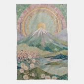 Ethereal Bloom: Pastel Mosaic Volcano in Spring キッチンタオル (縦)