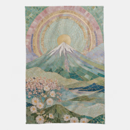 Ethereal Bloom: Pastel Mosaic Volcano in Spring キッチンタオル