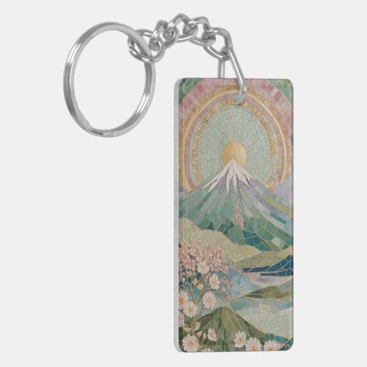 Ethereal Bloom: Pastel Mosaic Volcano in Spring キーホルダー (正面左)