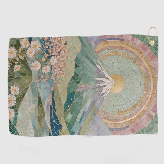 Ethereal Bloom: Pastel Mosaic Volcano in Spring ゴルフタオル (横)