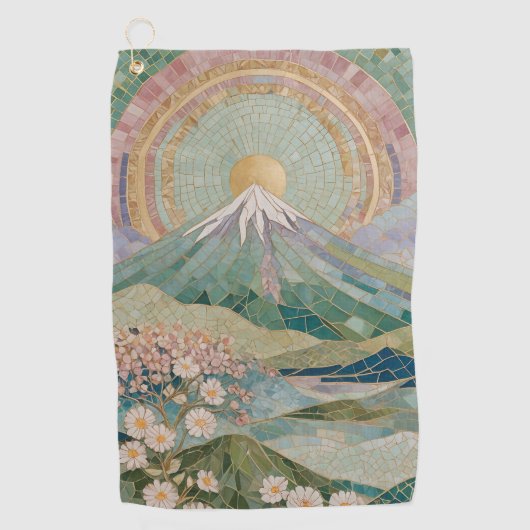 Ethereal Bloom: Pastel Mosaic Volcano in Spring ゴルフタオル (正面)