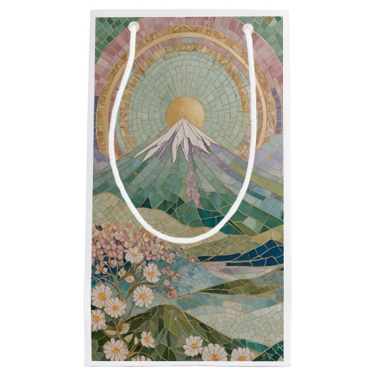 Ethereal Bloom: Pastel Mosaic Volcano in Spring スモールペーパーバッグ (正面)