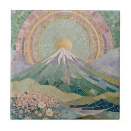 Ethereal Bloom: Pastel Mosaic Volcano in Spring タイル