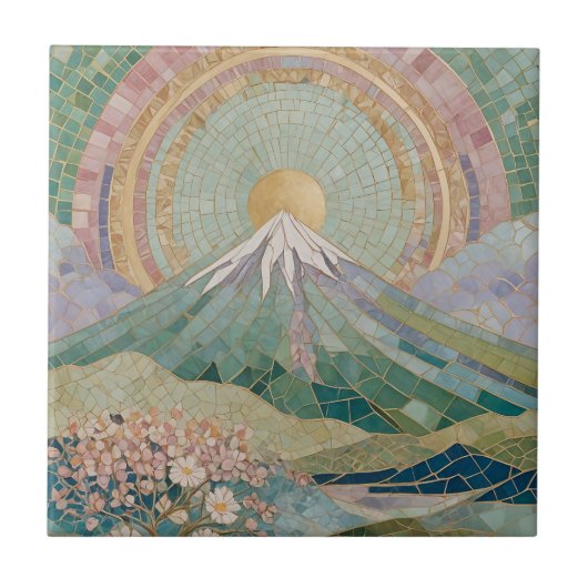 Ethereal Bloom: Pastel Mosaic Volcano in Spring タイル (正面)