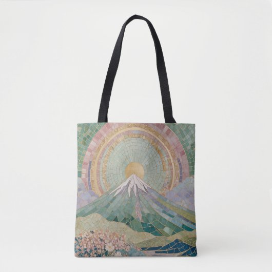 Ethereal Bloom: Pastel Mosaic Volcano in Spring トートバッグ (正面)