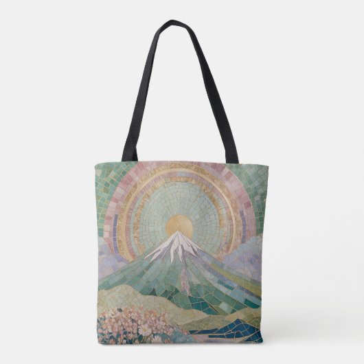 Ethereal Bloom: Pastel Mosaic Volcano in Spring トートバッグ (裏面)