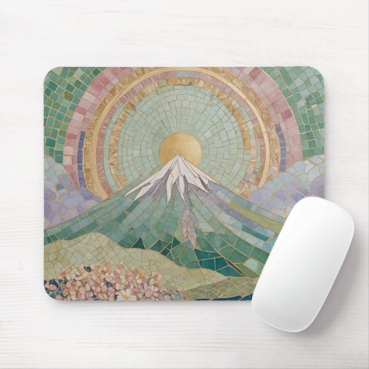 Ethereal Bloom: Pastel Mosaic Volcano in Spring マウスパッド (マウス)
