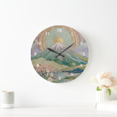 Ethereal Bloom: Pastel Mosaic Volcano in Spring ラージ壁時計 (ホーム)