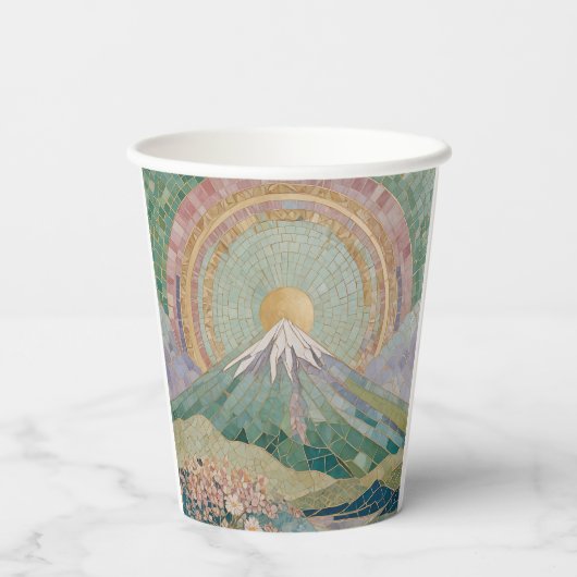 Ethereal Bloom: Pastel Mosaic Volcano in Spring 紙コップ (裏面)