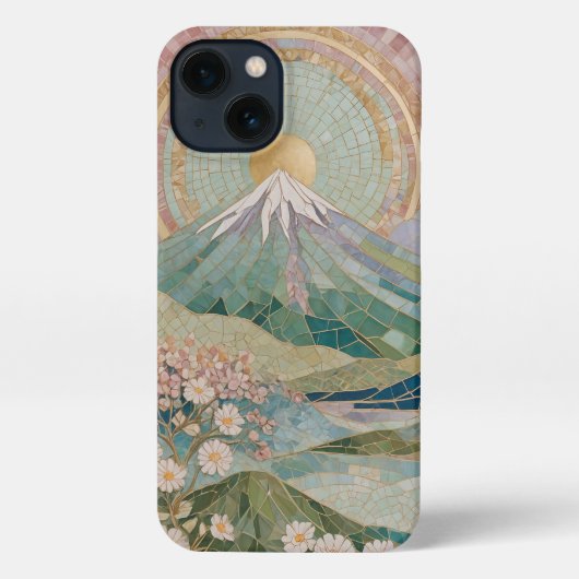 Ethereal Bloom: Pastel Mosaic Volcano in Spring iPhoneケース (裏面)