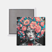 Ethereal Blossoms: Surreal Portrait in Ink and Wat マグネット (正面/裏面)