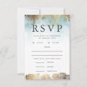 Ethereal Blueと金ゴールドRSVPとMeal Choice 出欠カード (正面)